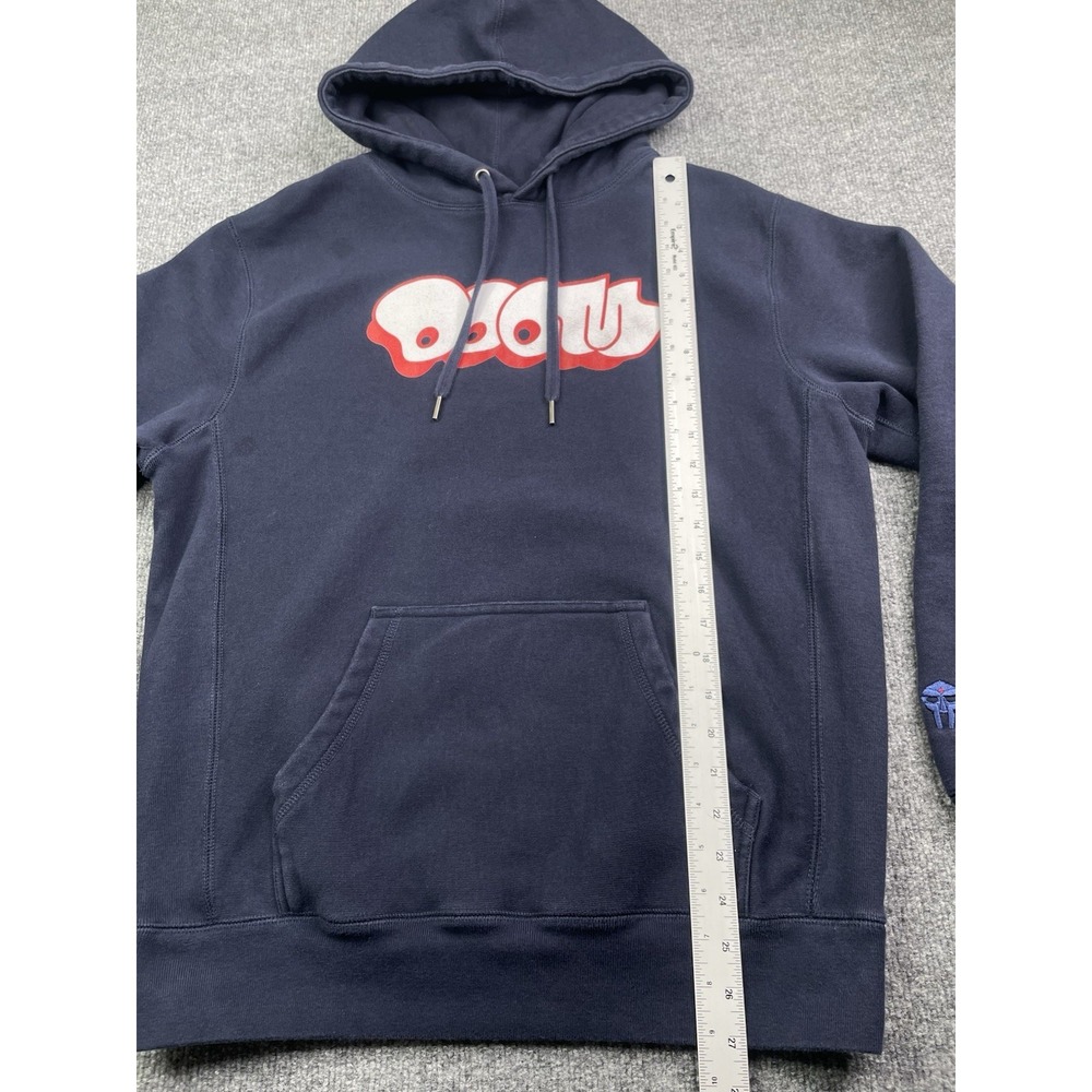 MF DOOM Hoodie Mens Medium Navy Blue Gas Drawls Graphic Pullover Sweatshirt - Picture 6 of 10